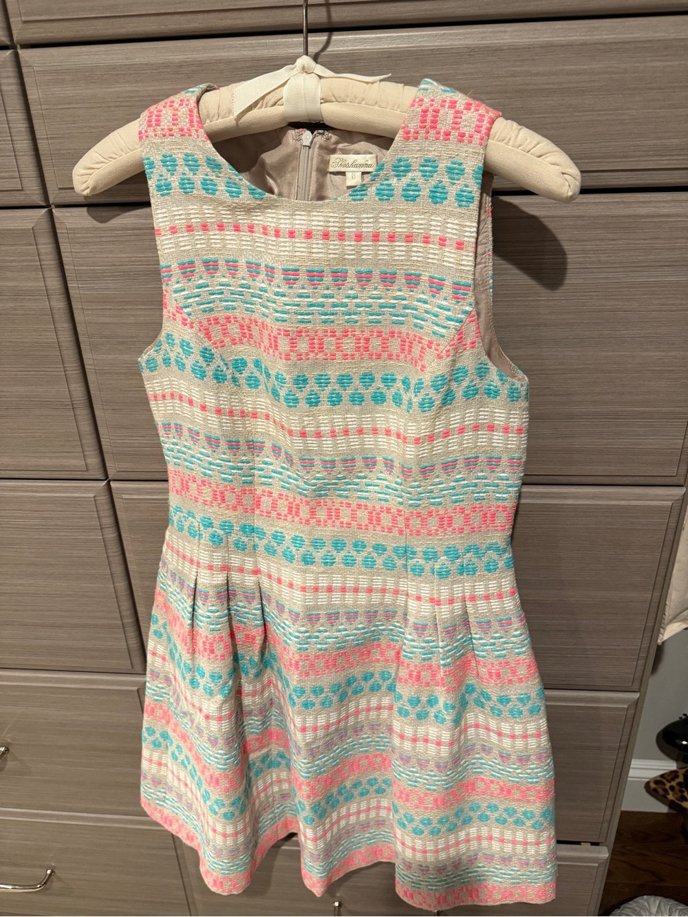 Shoshanna womens’ Sleeveless Patterned Dress - Pink & Aqua on Cream
